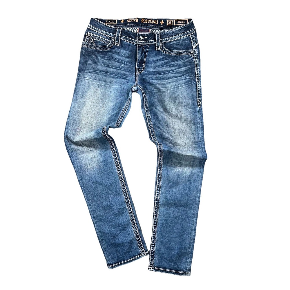 Rock Revival Adele Skinny Jeans Womens 32 Blue Medium Wash Embroidered RJ8178S41